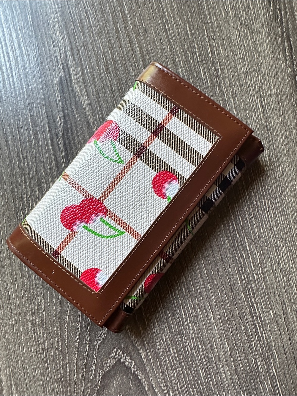 2/$20 Patterned Cherry Print Wallet with Brown Trim